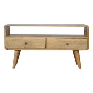 2 Drawer, 1 Shelf Curved TV Stand, Mango Wood