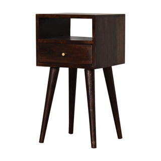 1 Drawer 1 Shelf Narrow Bedside Table, Walnut Finish