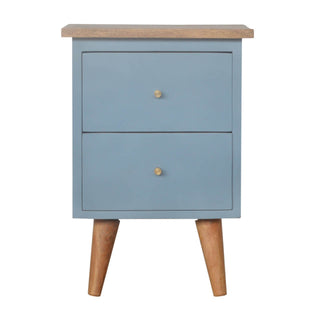 Mango Wood Hand Painted Bedside with 2 Drawers, Blue