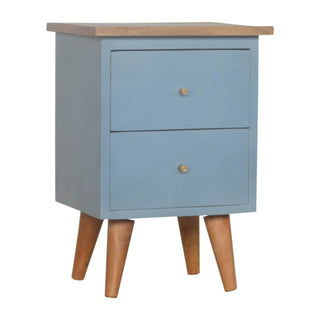 Mango Wood Hand Painted Bedside with 2 Drawers, Blue