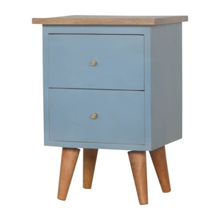 Mango Wood Hand Painted Bedside with 2 Drawers, Blue