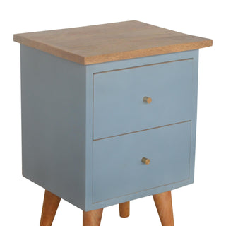 Mango Wood Hand Painted Bedside with 2 Drawers, Blue