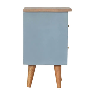 Mango Wood Hand Painted Bedside with 2 Drawers, Blue